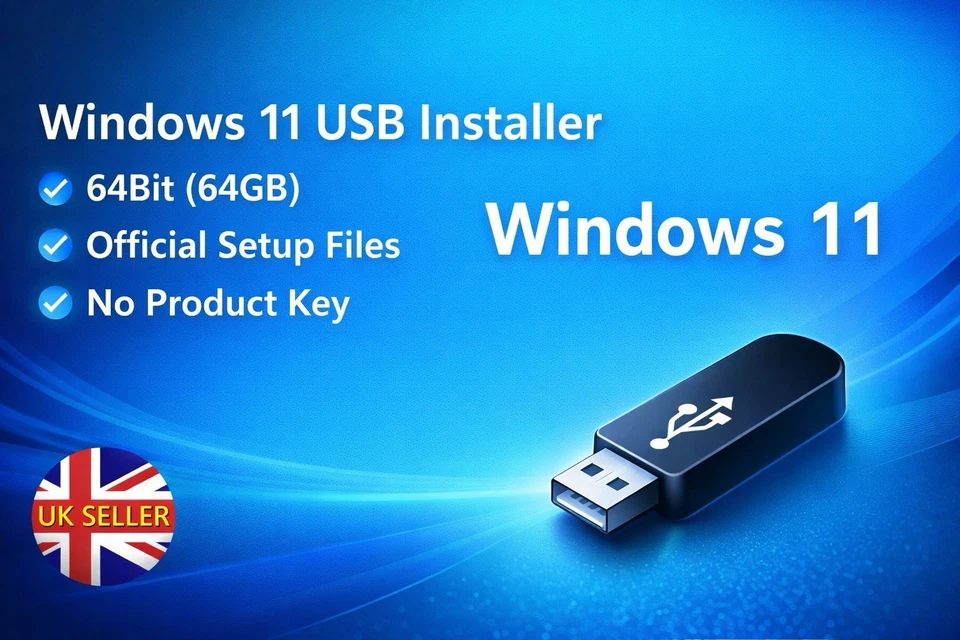MICROSOFT Windows 11 USB Installer – 64-Bit (64GB) Official Setup Files • No Product Key