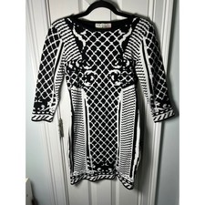 I'm In Love With Derek Womens Black White Geometric Knit Sweater Dress Small