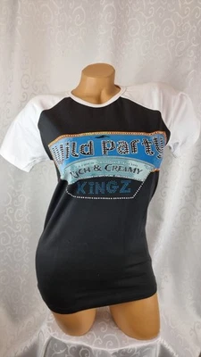 King Damen T-Shirt Größe S Schwarz Mit Zirkonen und Druck Neu mit Etikett 250496 - Bild 1 von 4