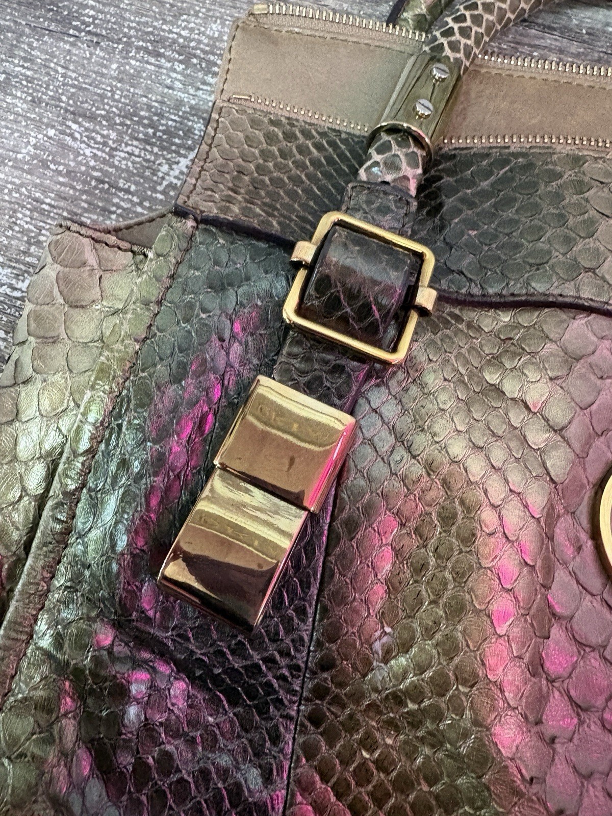 Chloe Women’s Satchel Handbag Python Metallic Gre… - image 9