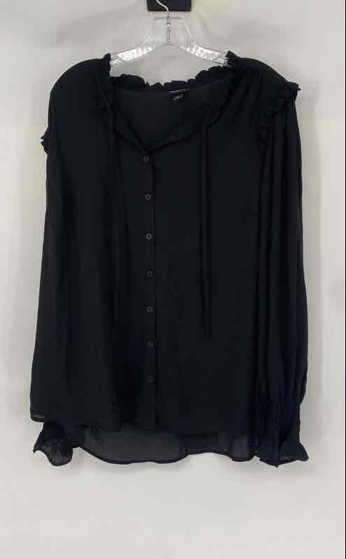 Torrid Womens Black Ruffle Long Sleeve Button Front Blouse Top Size 1