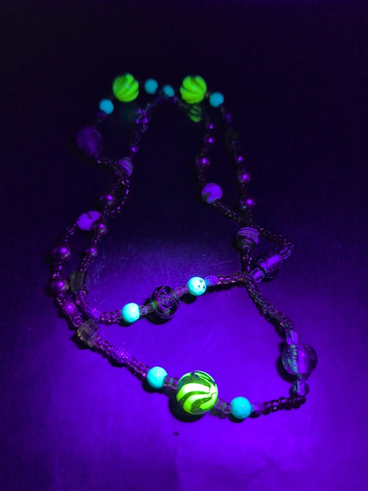 Handmade Artisan Czech Glass Glow Beaded Necklace 36"