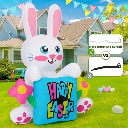 5.2 FT Easter Inflatables Bunny Holding Pillow Outdoor Decorations Blow Up Sp... - Bild 5 von 6