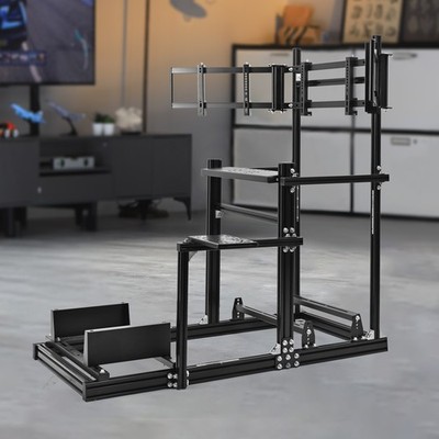 Marada 3060 Aluminum Profile Racing Sim Stand with Triple TV Stand Fit Logitech