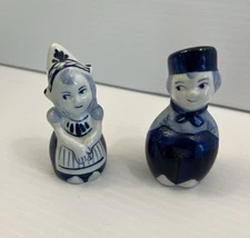 Vintage Boma Blue Delfts China Dutch Boy & Girl Salt & Pepper Shaker Set