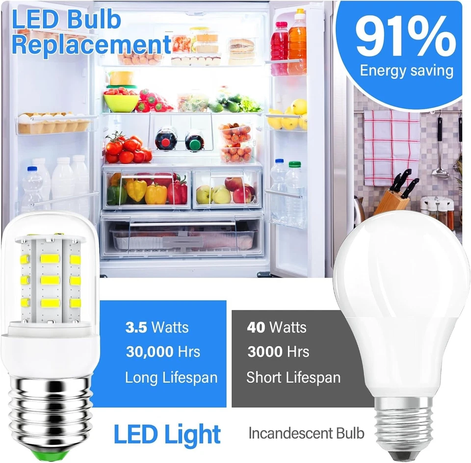 1 Pack, E27 Upgraded LED Refrigerator Light Bulbs, 3.5W 120V, Replaces AP6278388 - Image 3 of 4