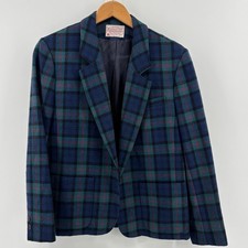 Pendleton Blazer Jacket Green Blue Plaid Virgin Wool 12 Petite Vintage Tartan