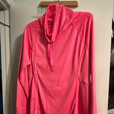 Women s Orange Solid Hooded Pullover Hoodie Drawstring Long Sleeve Size L