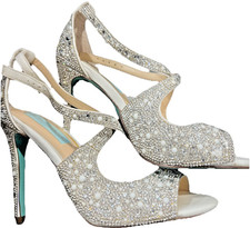 Betsey Johnson, SB  Sage Ivory, Rhinestone, Open Toe Heels - Sz 7 - Worn Once