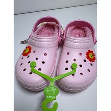 NWT Crocs Classic Lined Daisy Clogs Pink Kids C13 Cozy Fleece