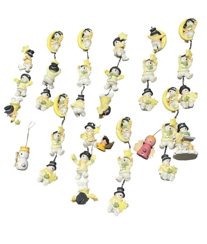 Hanging Snowman and Moon Garland Christmas ornaments vintage set of 14