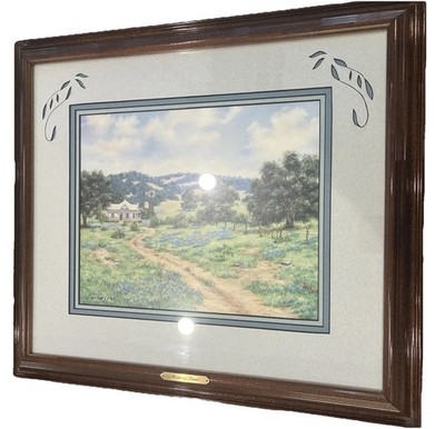 Oil Painting Sue Gill MEMORY LANE~Texas Bluebonnets Farmhouse 108/500 COA 20x18 