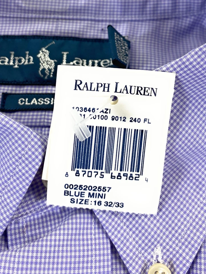 NUEVO CON ETIQUETAS Ralph Lauren Polo Para Hombre Calce Clásico Azul Púrpura Cuadros Camisa de Vestir 16 32/33 Foto 4 de 4