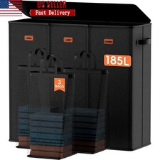 3 Compartment Laundry Hamper W/ Lid Removable Bags Odor Control Space Saving New