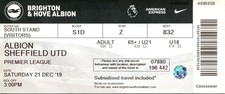 Brighton & Hove Albion v Sheffield United 21/12/19 Premier League Ticket G