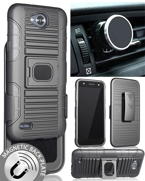 Black Case + Belt Clip + Magnetic Car Mount for LG X Power 2, x Charge, Fiesta 2 - Image 2 of 4