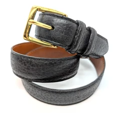Rolfs Black Leather Belt Mens Size 34 Pebble Solid Brass Buckle Classic Casual