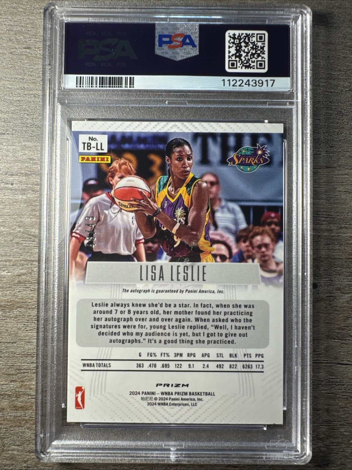 2024 Panini Prizm WNBA Lisa Leslie Throwback Purple Prizm Auto /49 PSA 9 view 2