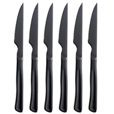 6 PCS Black Serrated Steak Knife Set 8.7 inch Stainless Steel Dinner Knives