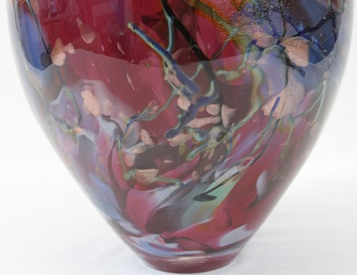 Tim Lazer 1998 extra große 14" große blau lila gold Studio Kunst Glas Vase - Bild 8 von 16