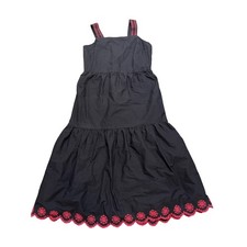 J. Crew Black Tiered Maxi Dress Embroidered Trim Spaghetti Straps Size 2