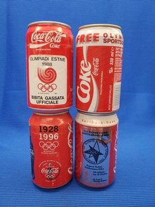 Lot of 4 - Foreign Coca-Cola 70's- 90's OLYMPICS - 12oz Alum & Steel Soda Cans