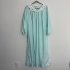 Quiet Moments Womens Nightgown Large Blue Lace Modest Vintage Grannycore