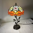 Vintage Tiffany Style Floral Stained Glass Table Lamp Metal Leaf Base 20" Tall