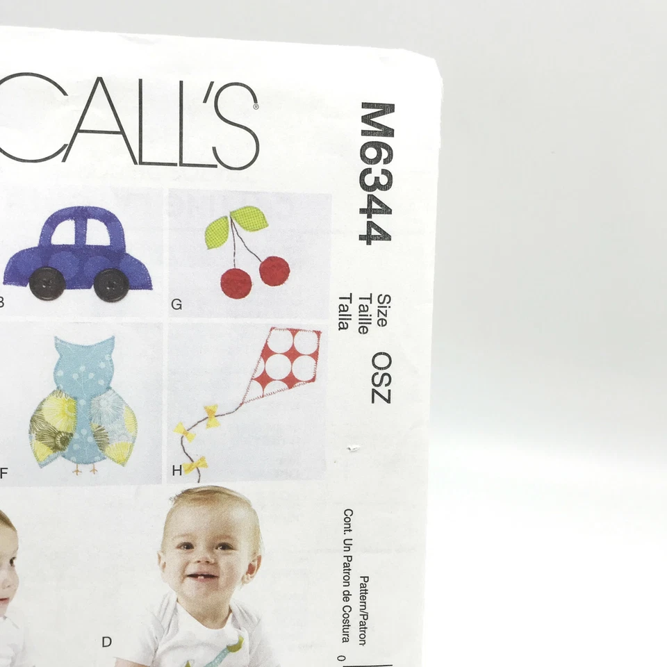 McCalls 6344 Infants Bodysuit and Appliques Owl Kite Ice Cream Frog S XL Pattern - Image 2 of 4