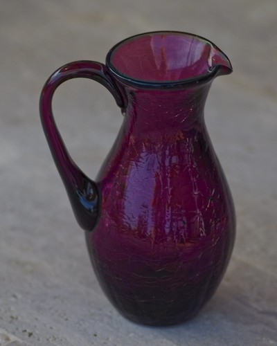 VINTAGE Blenko Crackle Glass Mini Pitcher 4"H Amethyst 1960's Made in USA - Picture 4 of 6