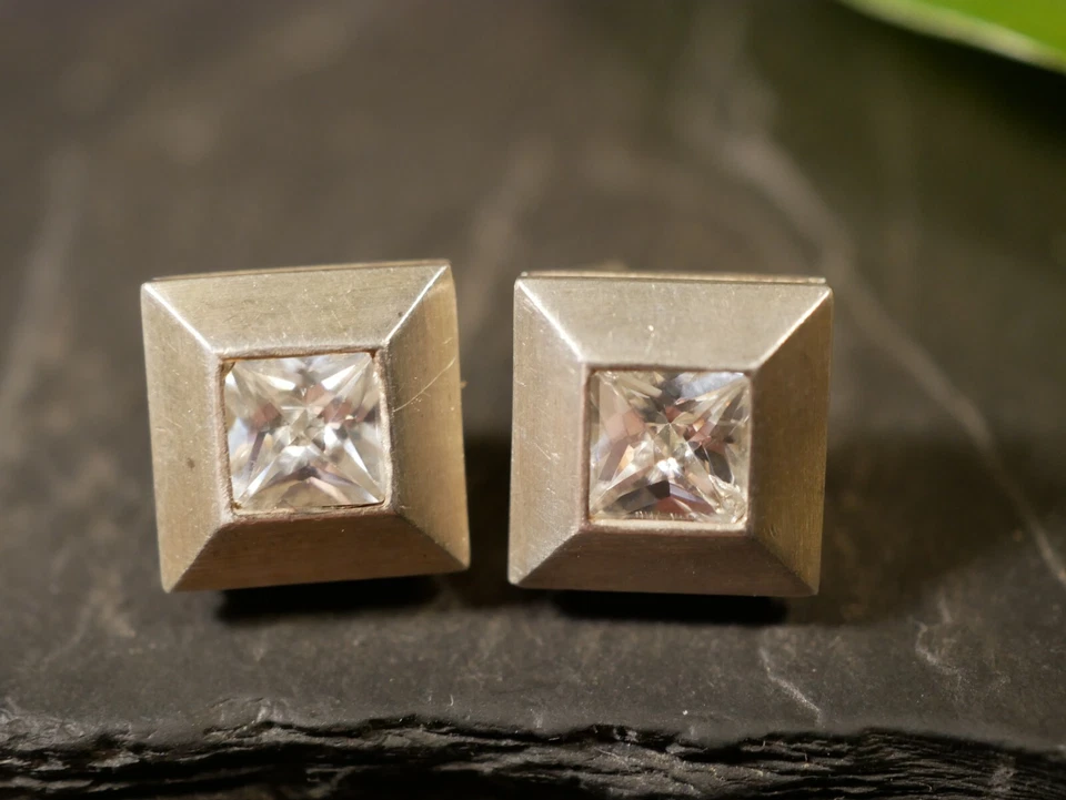 Hübsche 925 Silber Ohrringe Ohrstecker Otto Kern Matt Zirkonia Quadratisch - Bild 2 von 4