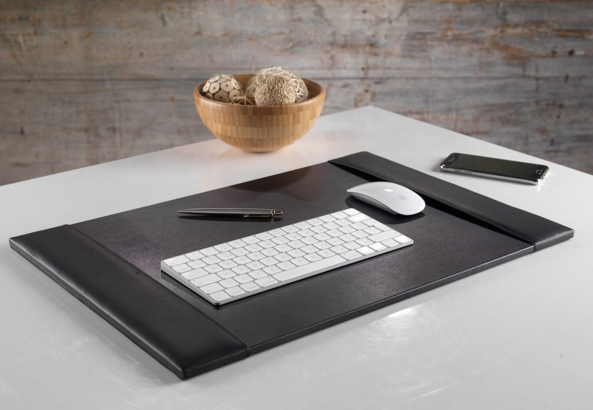 BLACK HANDMADE LEATHER DESK PAD MAT BLOTTER 56 X 39CM