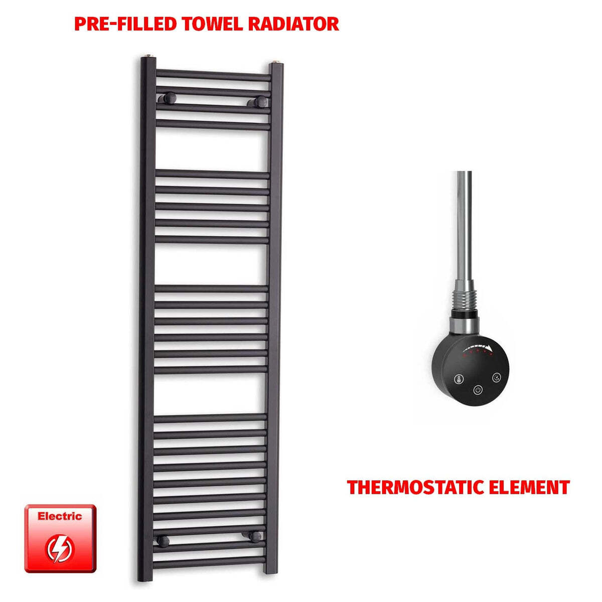 Black 1400 x 450 mm Electric Heated Towel Rail Radiator Bathroom Prefilled  WIFI