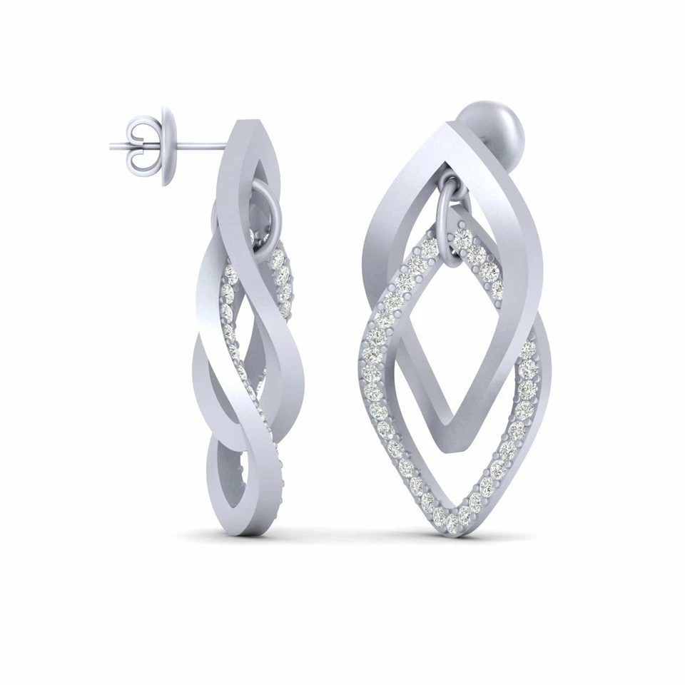 Dangle Earrings Simulated Diamond White Gold Entwined Wedding Earrings for Women - Image 2 of 4