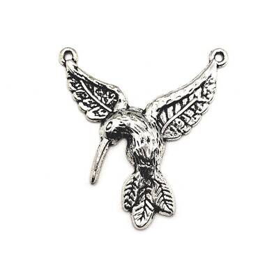 4, 20 or 50 BULK pcs Silver Hummingbird Connector Charms - US Seller - AS569
