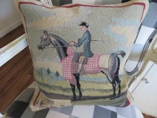 Equestrian w Coat of Arms Aubusson style French Petit Point Needlepoint Pillow