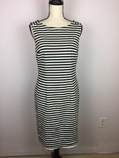 White House Black Market Sheath Dress Sz 8 Womans Black White Striped Sleeveless