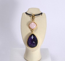 Pendentif Argent 925 Doré Opale Rose Et Améthyste Hydrothermale AGDV 0205