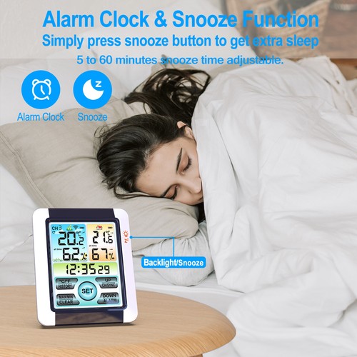 Wireless Weather Station Digital Thermometer Indoor Outdoor Weather Clock Alarm - Picture 2 of 12