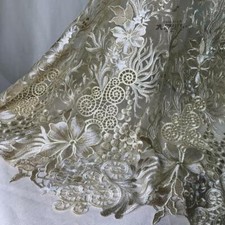 1 Yard Gold Heavy Embroidered Flowers Lace Fabric Tulle DIY Wedding Bridal Dress
