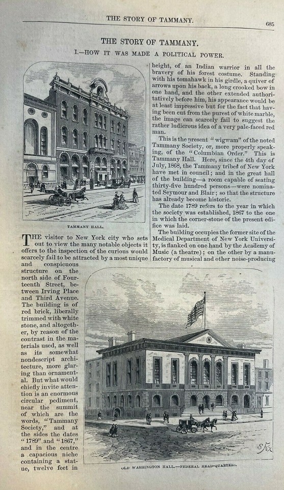 1872 Tammany Hall Politics New York Washington Hall Aaron Burr
