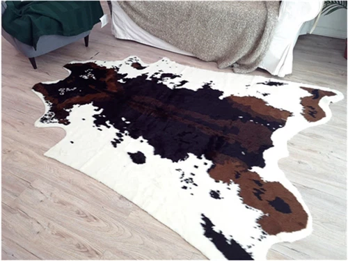 5.6'X7.2' Cowhide Area Rug Large Tricolor Cowskin Cow Hide Leather Faux Carpet  - Picture 3 of 10