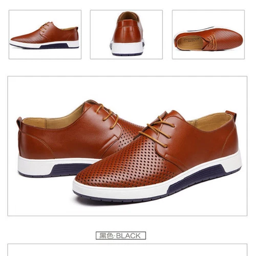 Hombres Zapatos Informales Británicos de Cuero Tenis con Cordones Oxford Transpirables - Imagen 1 de 30