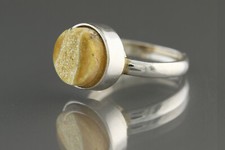 Genuine BALTIC AMBER Egg Yolk Cabochon Stone Silver ADJUSTABLE Ring 3.3g 90611-6