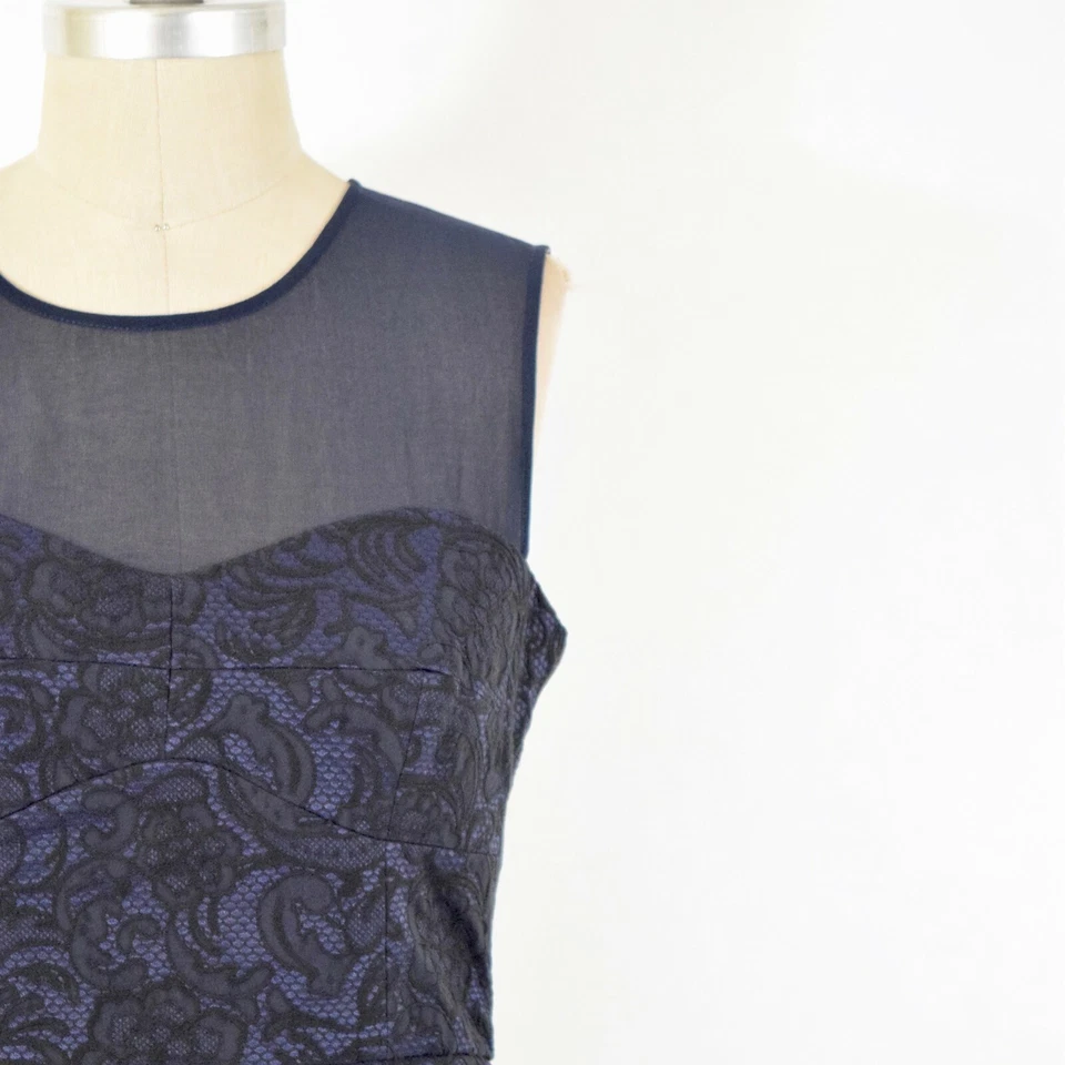 Blusa BCBG Max Azria S Azul Marino Jacquard Encaje Sweetheart Bustier Peplum Top Foto 4 de 4