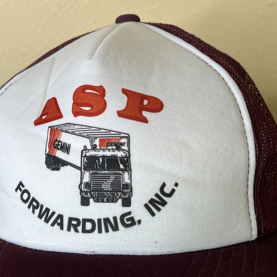Vintage Trucker Hat Asp Forwarding Ink One Size Adjustable Maroon - Image 2 of 4