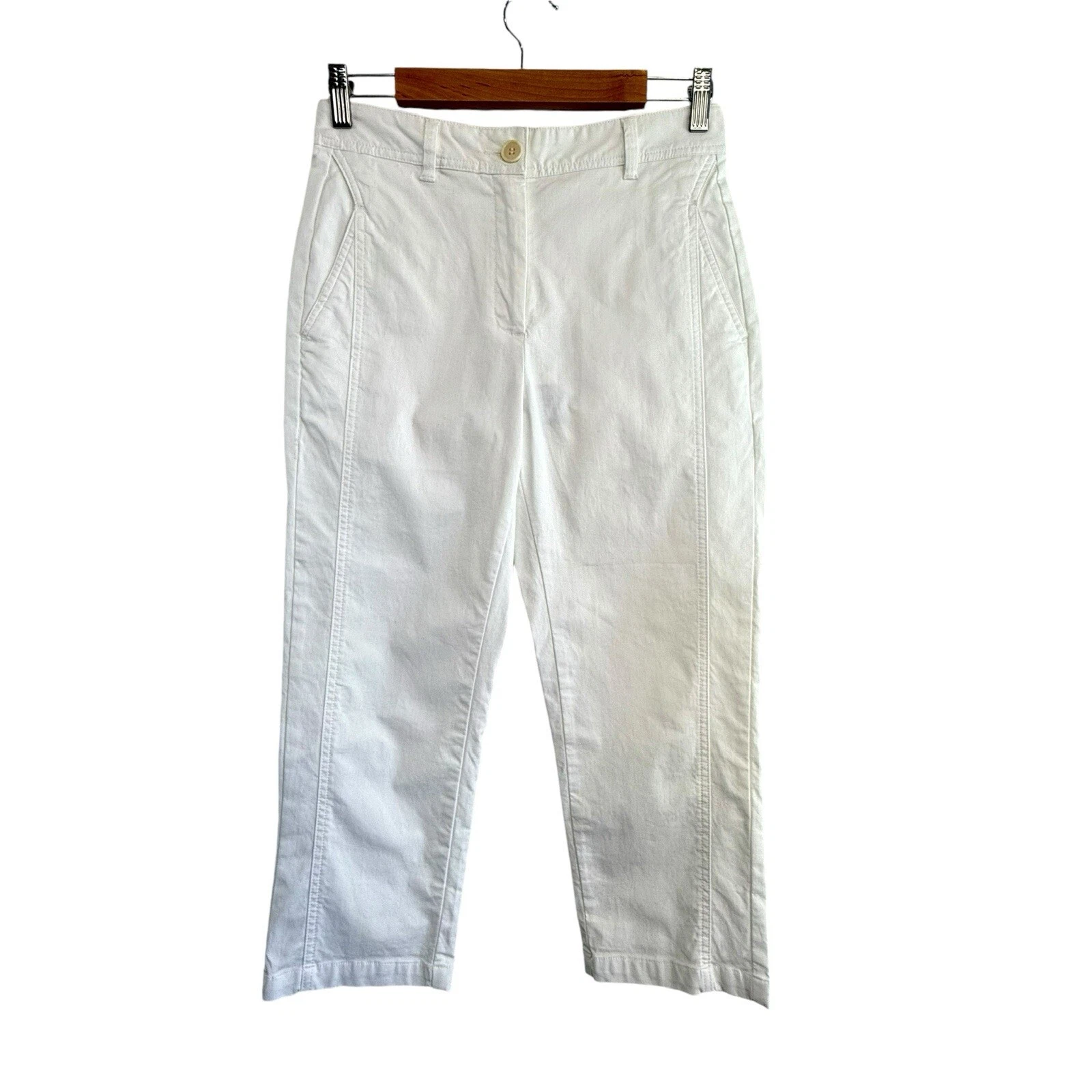 Trenery Size 6 XS White Cotton Blend Straight Capri Pants NWT NEW