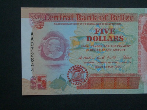 ***Fresh 1st Issue 'UNC' *$5* 'AA' Belize 1990 Banknote - Picture 3 of 6