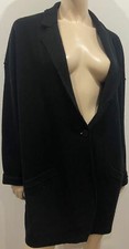 Eileen Fisher Black Merino Wool V Neck Fray Trim Long Sleeve Casual Jacket Coat