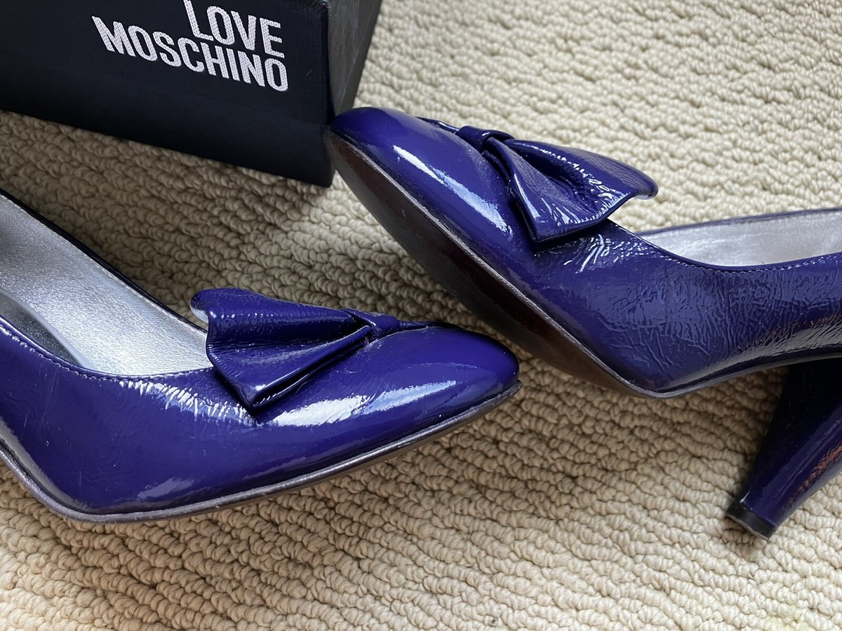 Gold Metallic LOVE MOSCHINO High Heel Leather Pumps With  Moschino Blue Patent Leather Platform Heels, Size 37.5 EU. Gently Loved main image 1